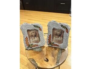 Pair of Decorative Stone Picture Frames with Leaf Design